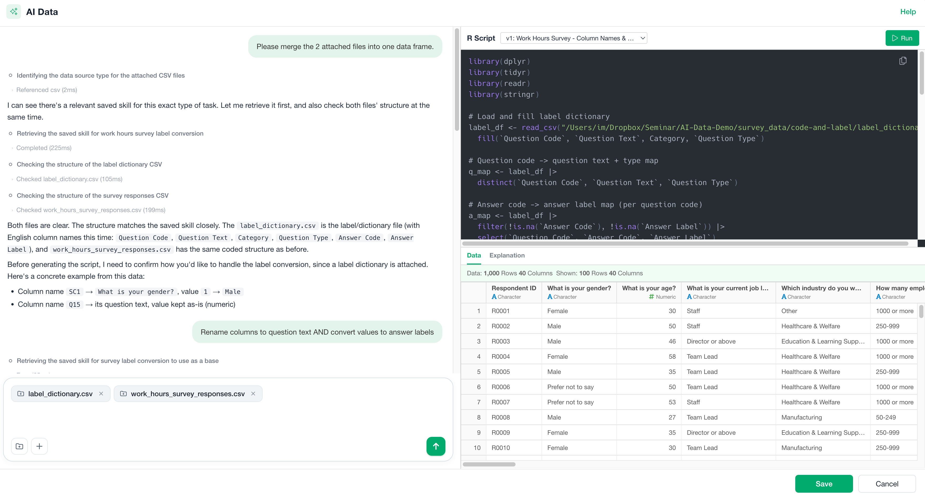 Importing survey data from CSV and Excel files into Exploratory