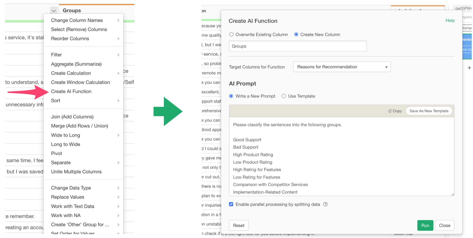 AI Functions classifying text into categories